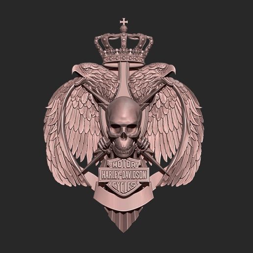 🏍️ Harley Davidson Logo with Eagle, Skull and Wings・ STL