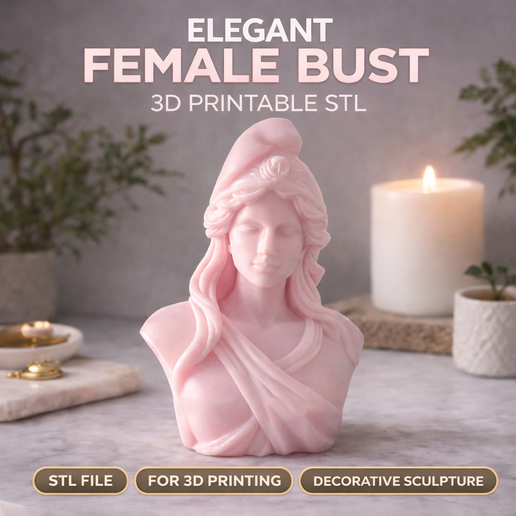 Elegant Female Bust Sculpture STL – Decorative Statue for 3D Printing