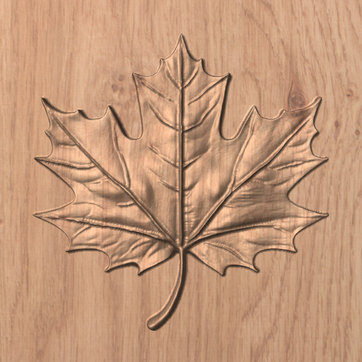 Rendered-Preview-on-Wood-.png.png Maple Leaf CNC Relief - STL 3D Model for Wood Carving | CNC Router Digital File (Personal Use)