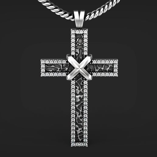 Rock Textured Diamond Cross Pendant 3D model
