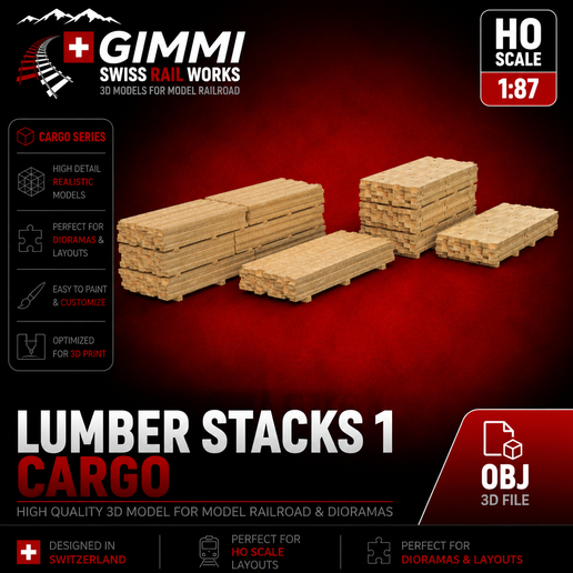 🚆 1/87 - HO Scale - Lumber Stacks 1 Cargo Train・ OBJ File for 3D ...