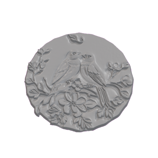 Lovebirds Among Roses Round Scalloped Medallion STL