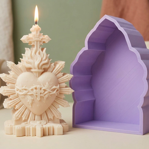 ❤️‍🔥 [MATRIZ PARA MOLDES DE SILICONA] Sagrado Corazón 8cm | Molde + Contramolde 3mm | Figura Devocional del Corazón de Jesús para Vaciado Profesional o Impresión Directa
