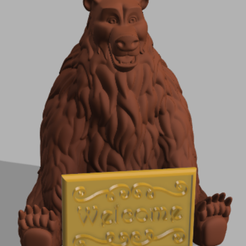 Front-Render.png STL file Bear With Welcome Sign・3D printer model to download