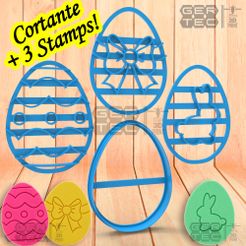 1.33.jpg EASTER Dough Cutter Easter Egg + 3 STAMPS - Cookie Cutter