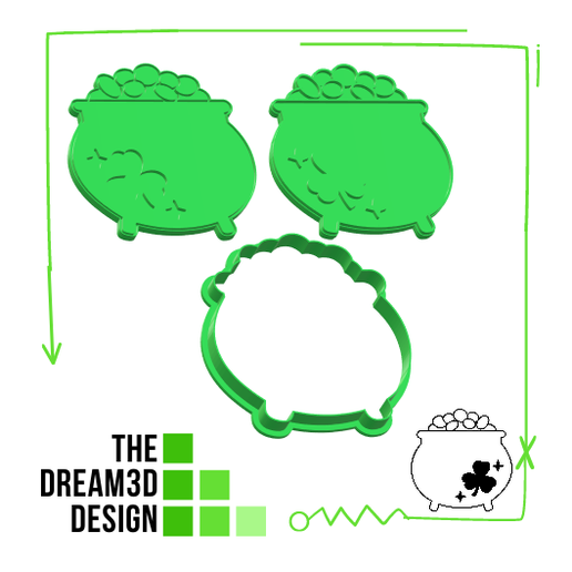 POT OF GOLD ST PATRICK S DAY COOKIE CUTTER N DEBOSSER 3D model