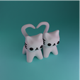 1.png CAT LOVE MODEL COUPLE, CUTE HEART DECORATION 3D MODEL, LOVE GIFT
