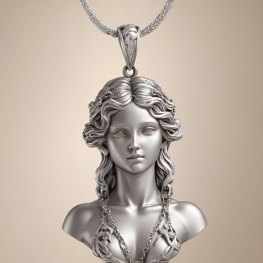 Luxury Goddess Bust Pendant 3D Silver Chains Diamond Drop