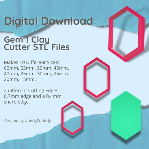 Gem Clay Cutter - Crystal STL Digital File Download- 10 sizes and 2 Cutter Versions 3D model