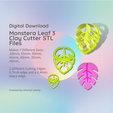 Cover-7.png Monstera Leaf 3 Clay Cutter - Jungle STL Digital File Download- 7 sizes and 2 Earring Cutter Versions, cookie cutter