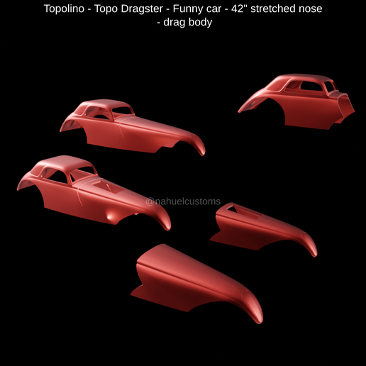 Topolino - Topo Dragster - Funny car - 42" stretched nose - drag body Jahuelcustoms . = ~ Archivo STL Topolino - Topo Dragster - Funny car - 42" stretched nose - drag body・Diseño de impresión en 3D para descargar, ditomaso147