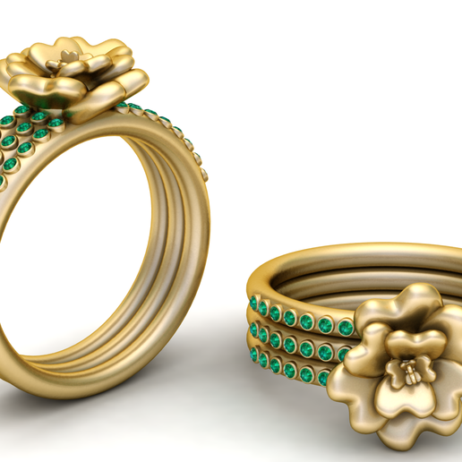 Luxury Floral Emerald Multi-Band Ring