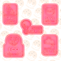 Save-ecology-cookie-cutter-set-of-5.png 3D-Datei Sparen Sie Ökologie Ausstechformen Satz von 5・Design zum Herunterladen und 3D-Drucken