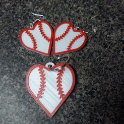 Baseball-heart-earrings-with-keychain.jpg Baseball Softball Heart Earrings