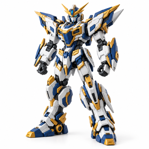 Blue and Gold Armored Mecha Robot 3D Model – Futuristic Sci-Fi Warrior Figure
