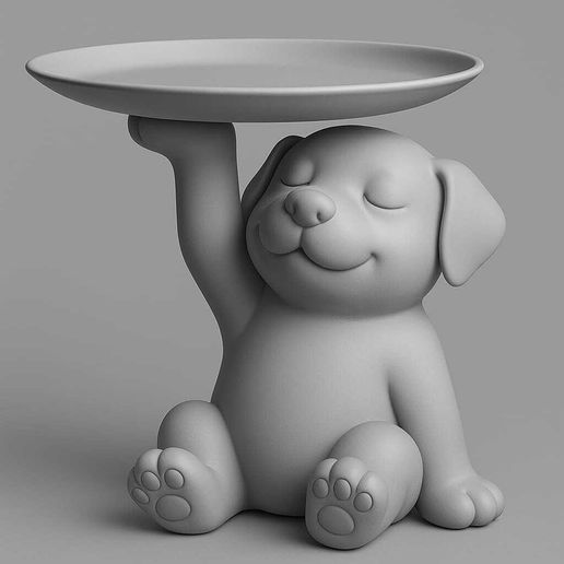 Cute Puppy Holding Tray STL – Adorable Dog Desk Organizer Model 3D model