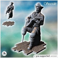 1-PREM.jpg STL file Seated pirate musician playing the lute with wooden leg (17) - Pirate Jungle Island Beach Piracy Caribbean Medieval Skull Renaissance・Template to download and 3D print