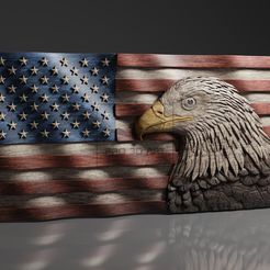US-Wavy-Flag-Eagle-color-©.jpg 3D-Datei USA Wavy Flag - Eagle - CNC Dateien für Holz, 3D STL Modell・Design für den 3D-Druck zum Herunterladen