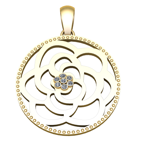 Elegant Floral Circle Gold Pendant with Diamond Cluster