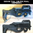 4-DOVE-vs-PIC-P90-RAIL-mount.jpg UNW P90 styled Bullpup for the Tippmann 98 Custom NON-Platinum edition (the DOVE tail version)