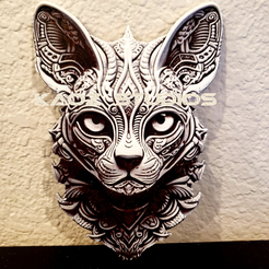 project_20231014_2138258-01.png Optical Illusion 3D "Sterling Silver" Cat wall art cat wall decor 3D Mandala Art