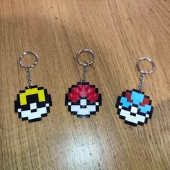 331059106_1714943932241198_3567656142680478944_n.jpg STL file Pixel Pokemon Pokeball Keychains / Normal, Great, Ultra Ball・Template to download and 3D print