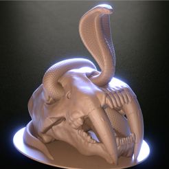 Naja-and-Tiger-skull-render-1.jpg Download STL file Naja cobra snake coming out Smilodon Saber-toothed Tiger Skull • 3D printer object, FuturArt-3D