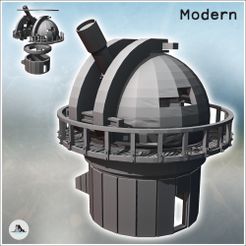 1-PREM.jpg Beschädigtes modernes Observatorium mit großem Teleskop und kreisförmigem Balkon (21) - Modern WW2 WW1 Weltkrieg Diaroma Wargaming RPG Mini Hobby