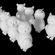 Corujas.png Pack of 8 owl dolls and vases for STL ornament