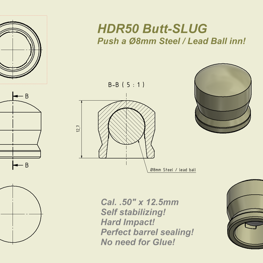 BUTT SLUG FOR HDR50 3D model