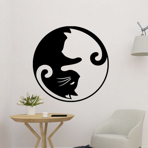 Cat Ying Yang Wall Art 3D model