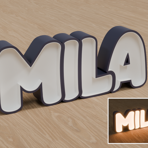STL Files, Personalized LED Name Lamp "MILA" - Night Light for Kids Room, Gift for Newborn, Baptism, Birthday