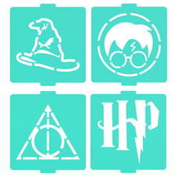 1.png 3D file Harry Potter stencil set of 4 for Coffee and Baking・Design to download and 3D print, roxenstencil