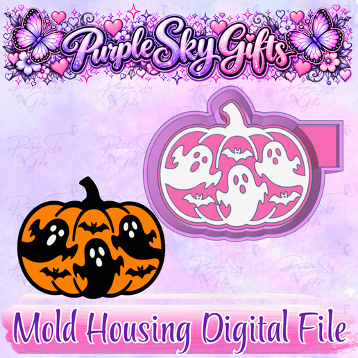 Pumpkin Halloween Scene STL DIGITAL FILE For 3D Printer - Freshie, Silicone Mold Resin Art, Wax Melts, Candy Molds, Mold Housing