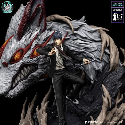 Hayakawa Aki フィギュア 狼の頭部デザイン 🦊 Аки Хаякава x The Fox Devil CHAINSAW MAN - STL готов к 3D