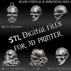 skull01.jpg STL-Datei Totenkopf-Anhänger, Totenkopf-Perlen, Totenkopf-Vase・Design für 3D-Drucker zum herunterladen