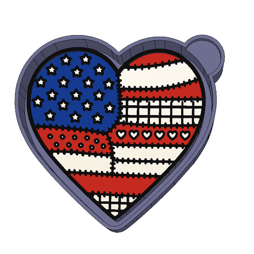 freshie Quilt Patchwork Patriotic Heart USA American Flag STL Mold Housing for Silicone & Resin