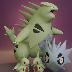 larvitar-line-render.jpg STL file Pokemon - Larvitar, Pupitar and Tyranitar・Design to download and 3D print