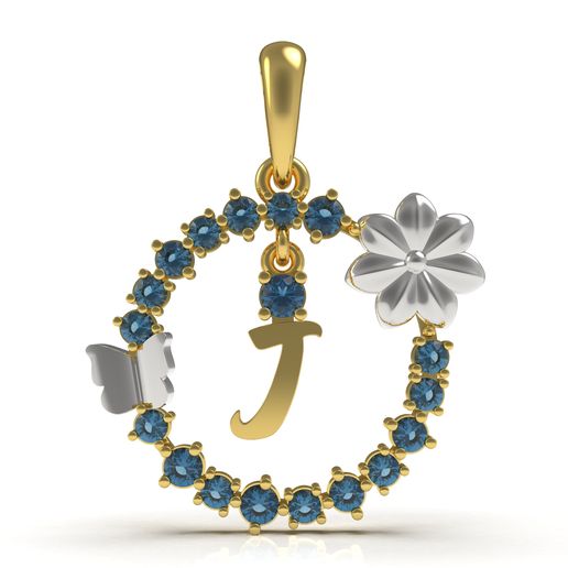 Alphabet J Flower Branch Diamond Pendant 3D model