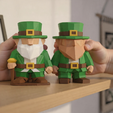 2.png Lucky Leprechaun Duo STL File | Low Poly St. Patrick's Day 3D Print Bundle | Irish Gnome Figurines (With & Without Cane)