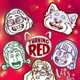 PANTALLA-copia.jpg Turning Red cookie cutter characters. Mei Lee, Red, Miriam, Miriam, Priya, Abby, Red Logo