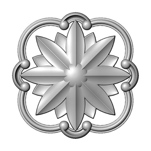 Round-square-segments-frame-Scroll-Faceted-carved-flower-rosette-ornament-arc-Applique-Wood-carving.jpg Modelo de impressão 3D de moldura de voluta quadrada arredondada esculpida e roseta facetada em relevo