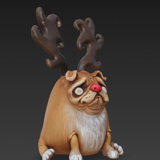 Santa's Reindeer Pug Decorative Figure - Christmas Decoration 3D model