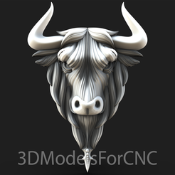 1.png 3D file 3D Model STL File for CNC Router Laser & 3D Printer Bull Head・3D print design to download