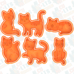 Cats-cookie-cutter-set-of-6.png 3D-Datei Katzen Ausstechformen 6er Set *・Design für den 3D-Druck zum Herunterladen