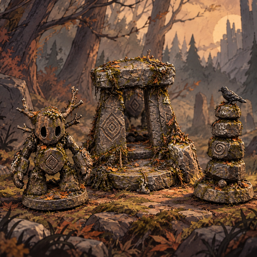 Fantasy Forest Diorama – The Mossbound Shrine | Forest Guardian STL | D&D Miniature