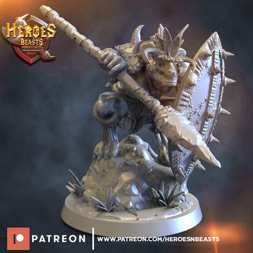 Gnoll Mercenary 4 — Ambush Spear & Shield Hunter | 32mm Pre-Supported STL