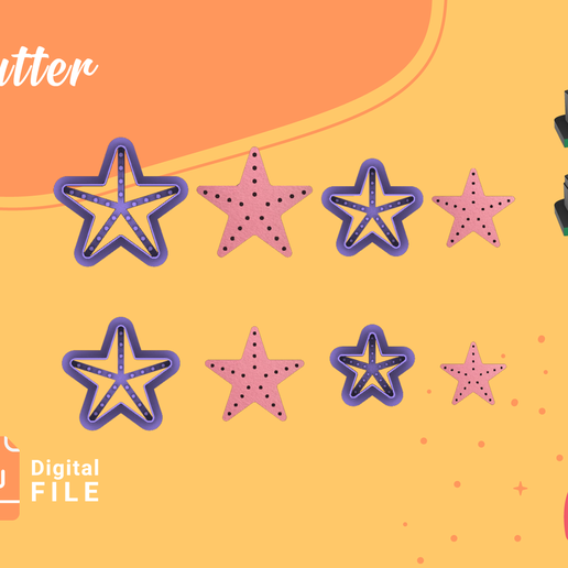 Polymer Clay Cutter *4 Sizes 2 version Cut/STARFISH/Digital .STL File * File For Use In A 3D Printer 3D model