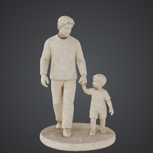 Father and Child Walking Sculpture