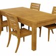 1.jpg Wooden Table & Chairs 3D Model